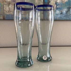 Pier 1 set of two tall mouth blown pilsner/beer glasses NEW